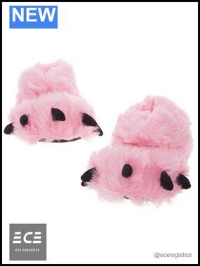 Funziez! Fuzzy Bear Feet Slippers, Plush Animal House Shoes, Gripped Sole Padded
